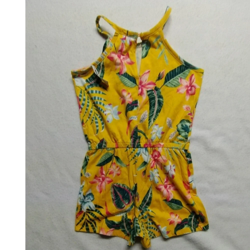 Old‎ Navy Floral Romper Halter Neck Sleeveless Yellow Tropical Kids Size L